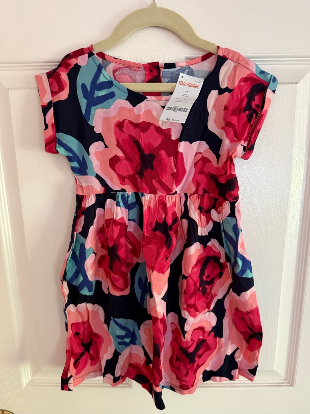 NWT Gymboree short sleeve geometric floral print dress, button back, Size 5T